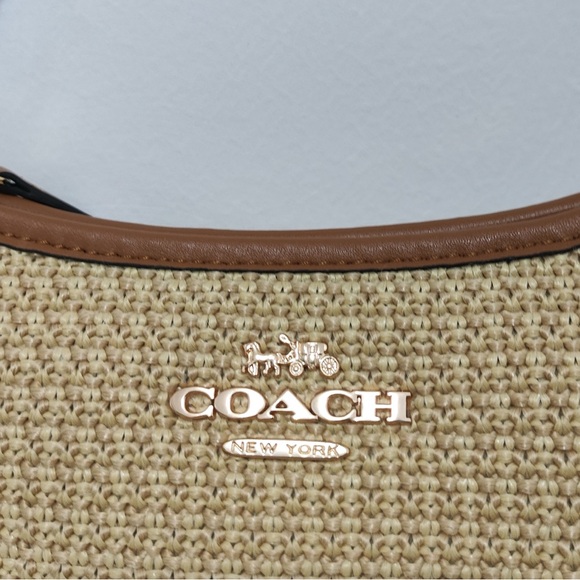 Coach Light Beige Woven Straw Hobo Bag - Picture 5 of 10